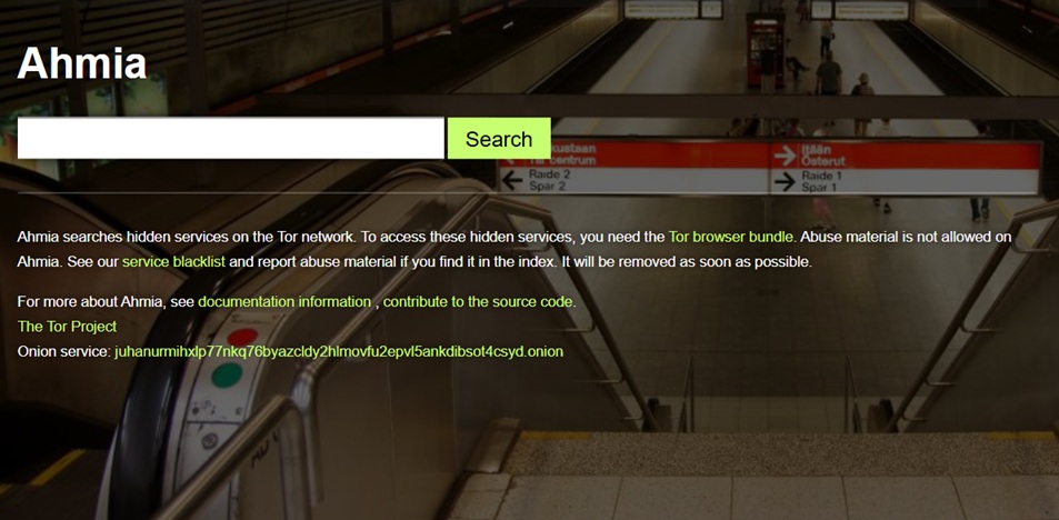 Ahmia search engine interface for Tor onion sites