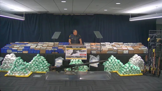 Canadian authorities display cocaine, methamphetamine and firearms seized during Project Bay investigation