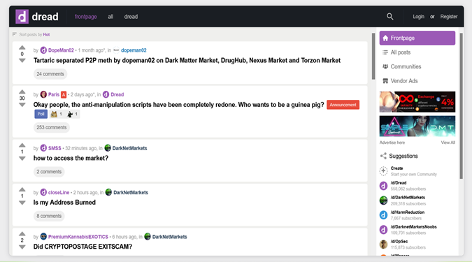 Dread forum welcome home page