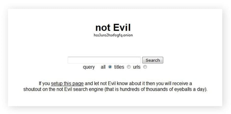 Not Evil dark web search engine interface 2026