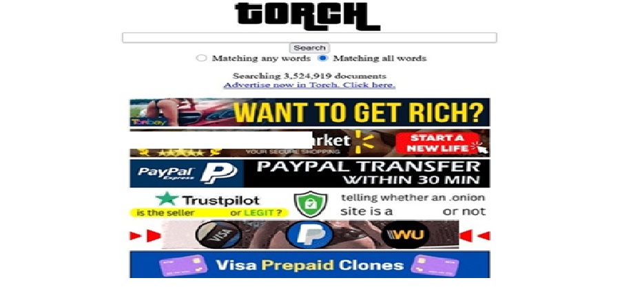 Screenshot of torch search engine homepage